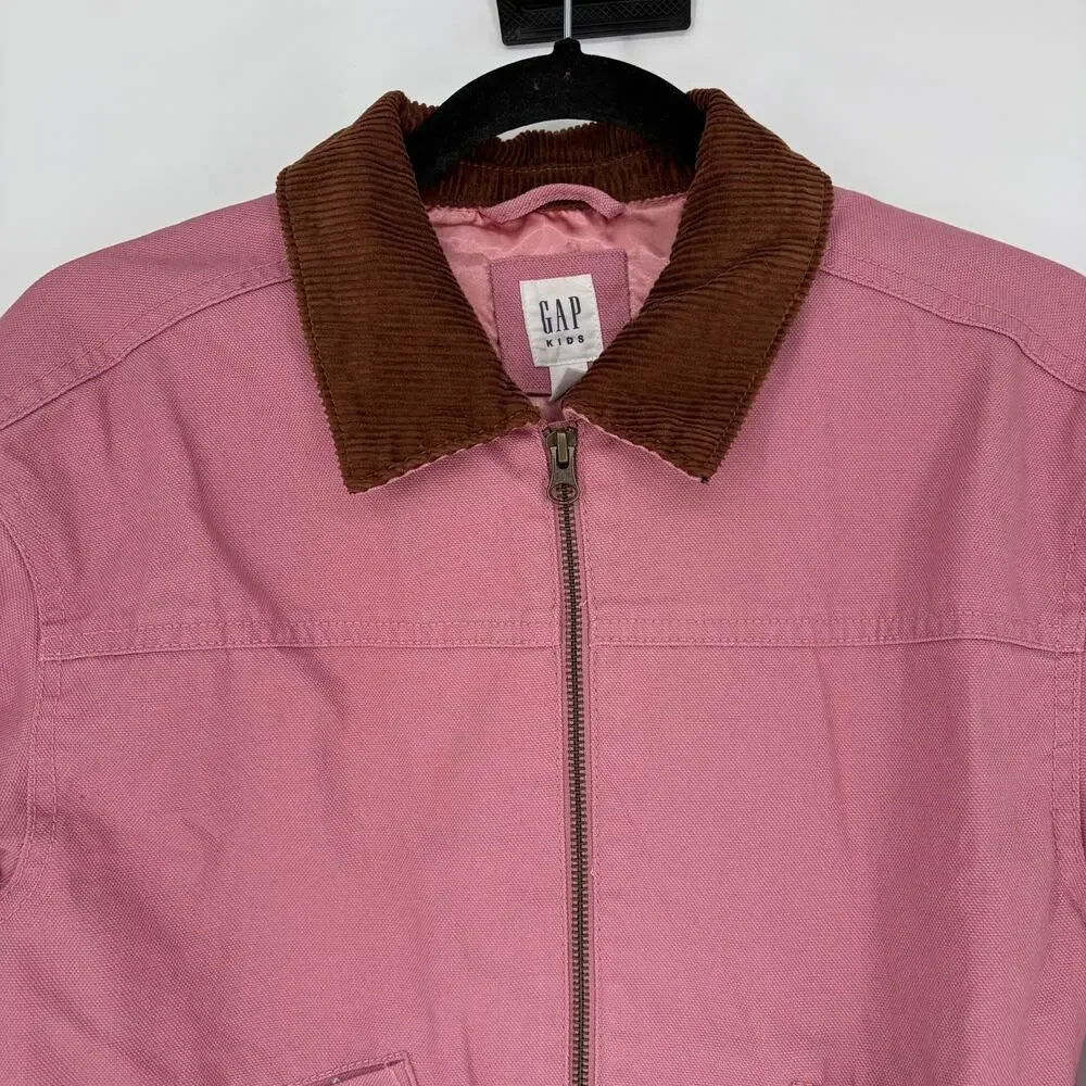 Gap Kids Pink Barn Jacket Corduroy Collar Full Zip NWT XXL 14/16